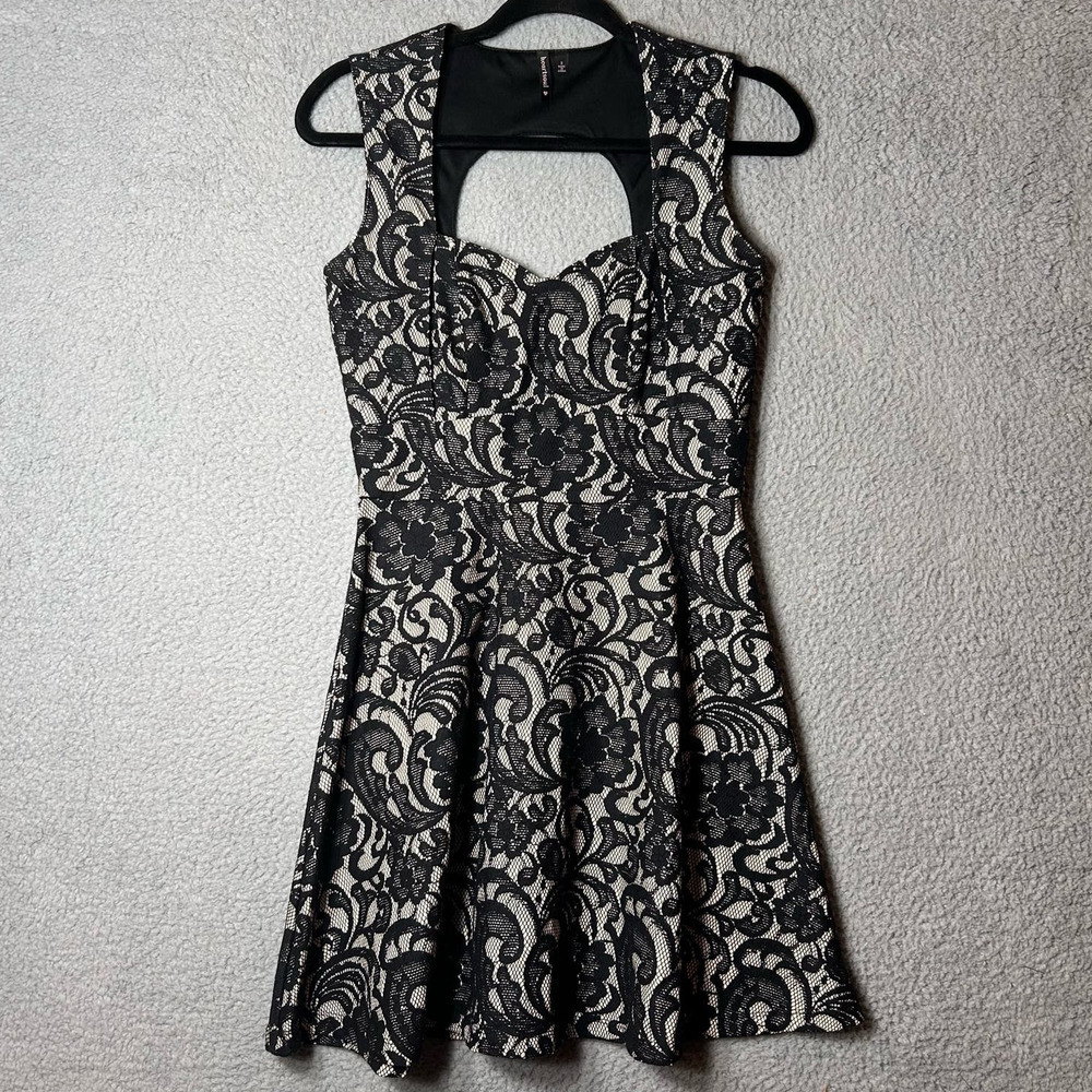 Heart Soul Dress Womens Small Black Open Back Lace Floral Sweetheart Neck Dressโ